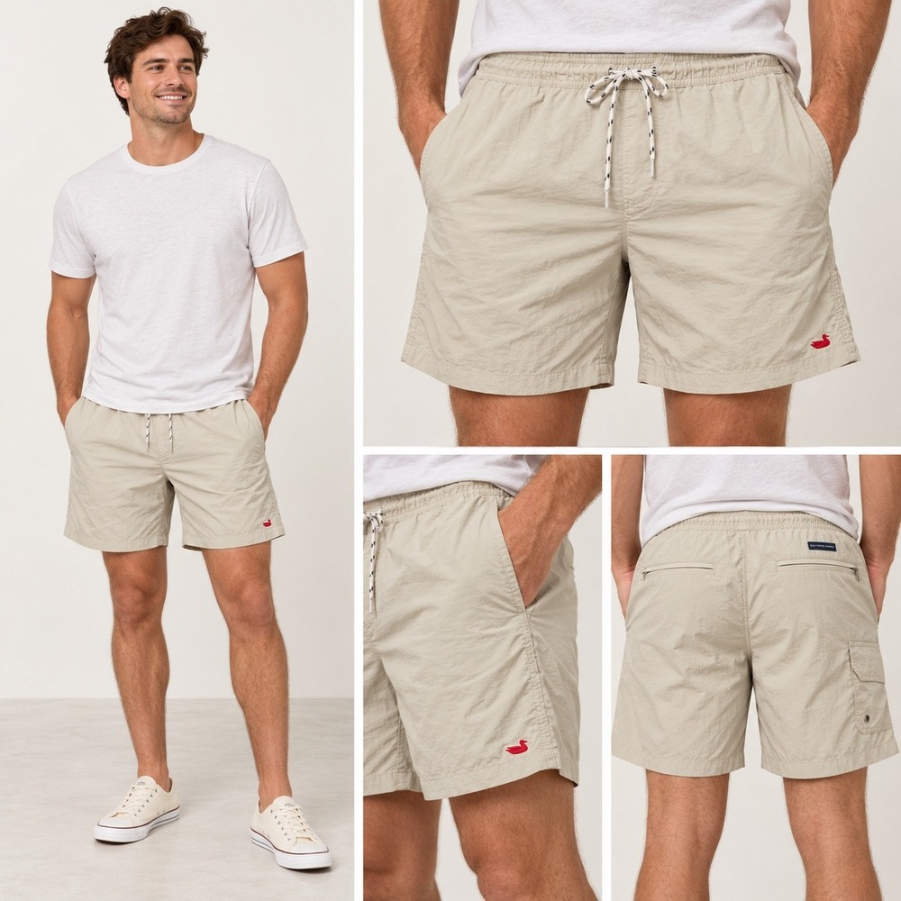 Southern Marsh Dockside Swim Trunks Mens Medium Tan Khaki Nylon Mesh Lined 6in